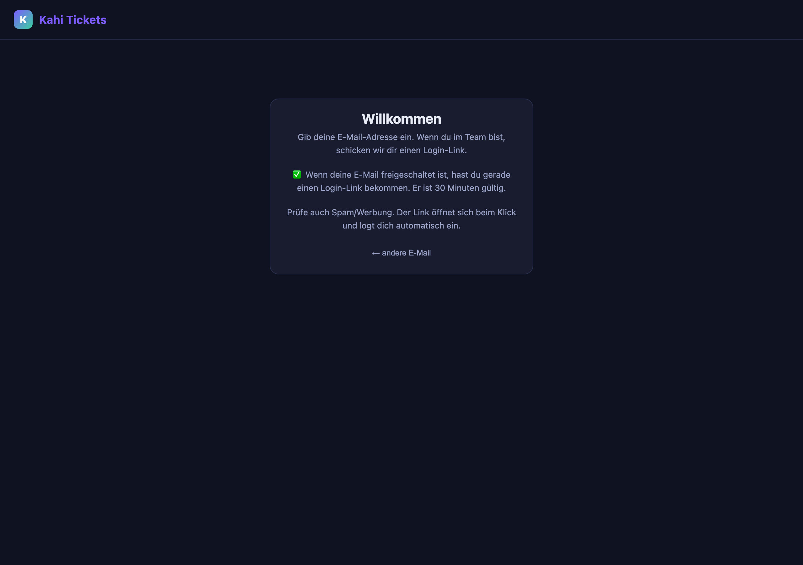 Bestätigung: Login-Link wurde gesendet